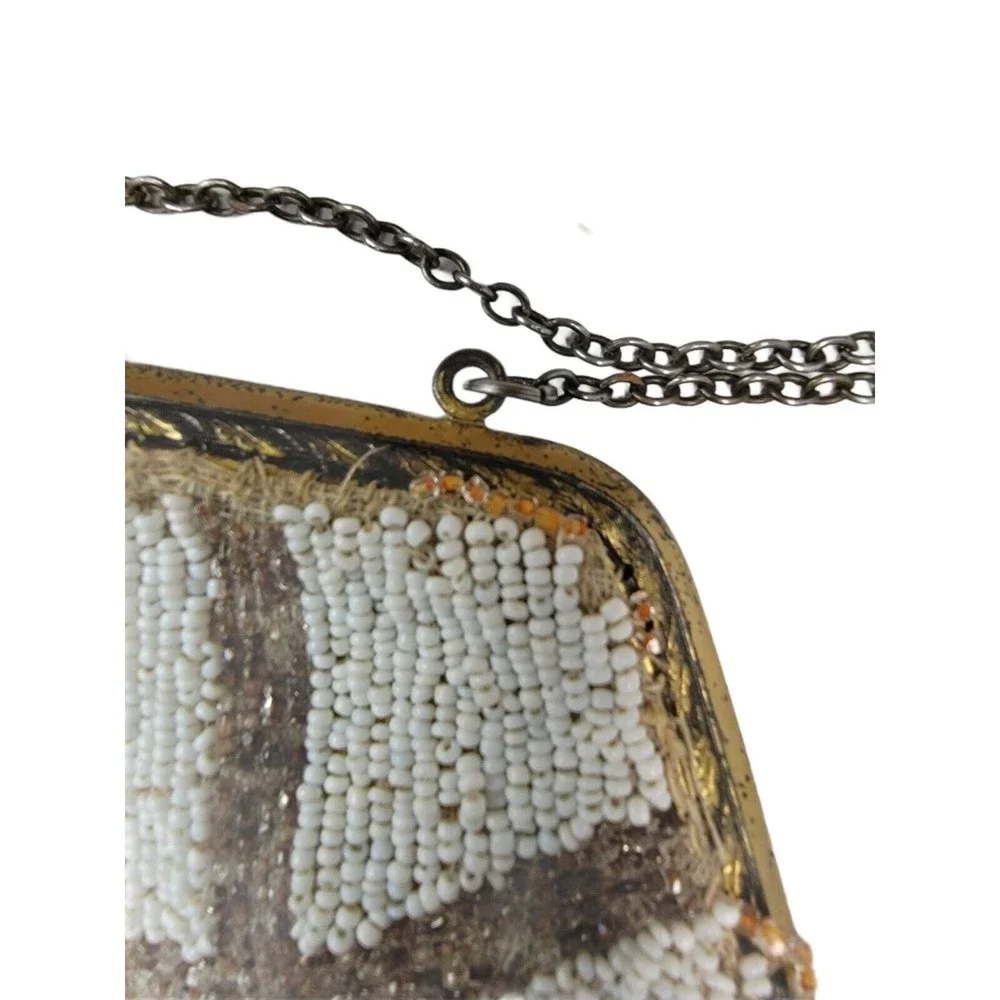 Vintage/Antique Micro Beaded Handbag With Chain Floral Rose Design‎